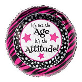 17 inch It's Not The Age Its the Attitude Pink Stars Black Zebra Print Round Foil Balloon 63